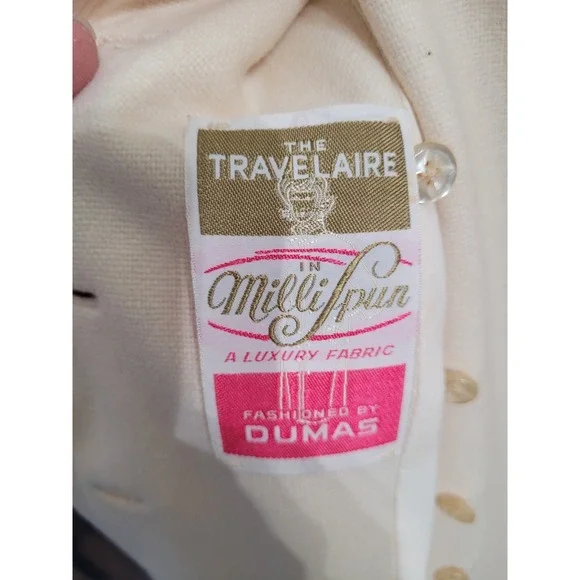 Vintage The Travelaire Cream Wool Button Split Cuff Union Made Dress Coat Sz 16 - Picture 14 of 16